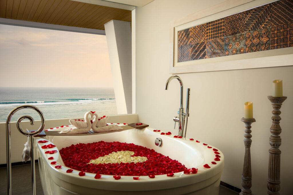 5. Bathub with Decor- Ocean Front Honeymoon Suite